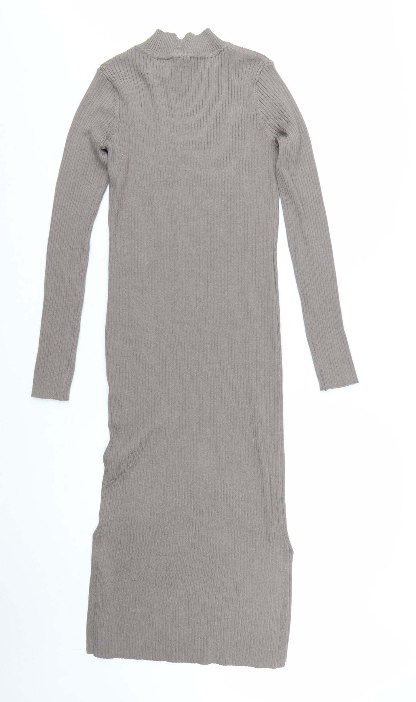 New Look Women Brown Midi Ribbed Knit Bodycon Dress Size 14