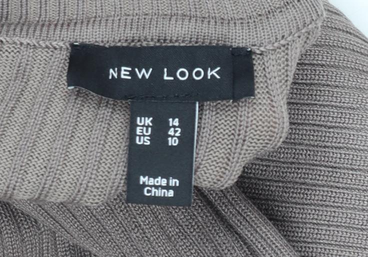 New Look Women Brown Midi Ribbed Knit Bodycon Dress Size 14