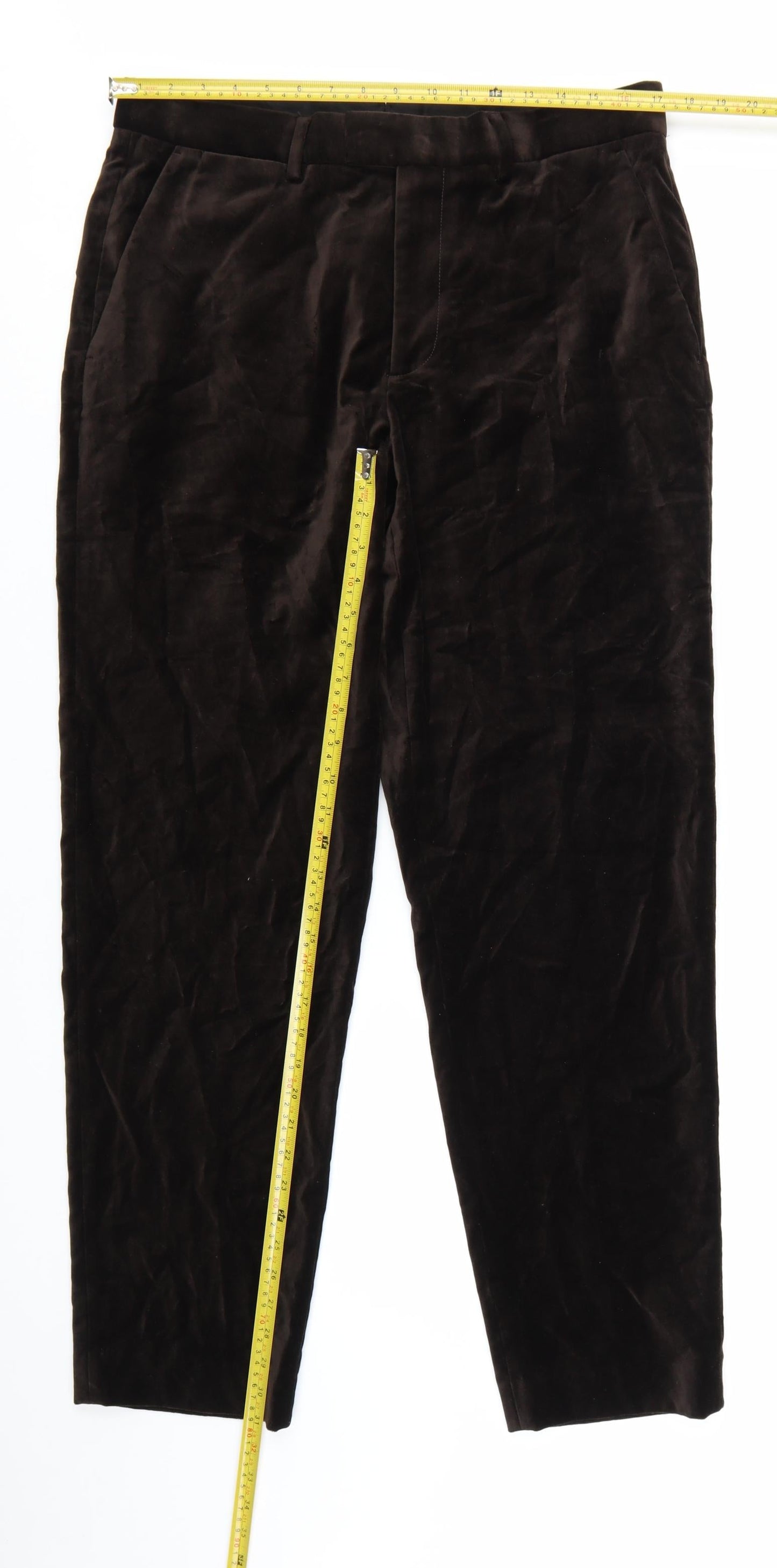 Zara Women Brown Velvet Straight Leg Trousers Size 14