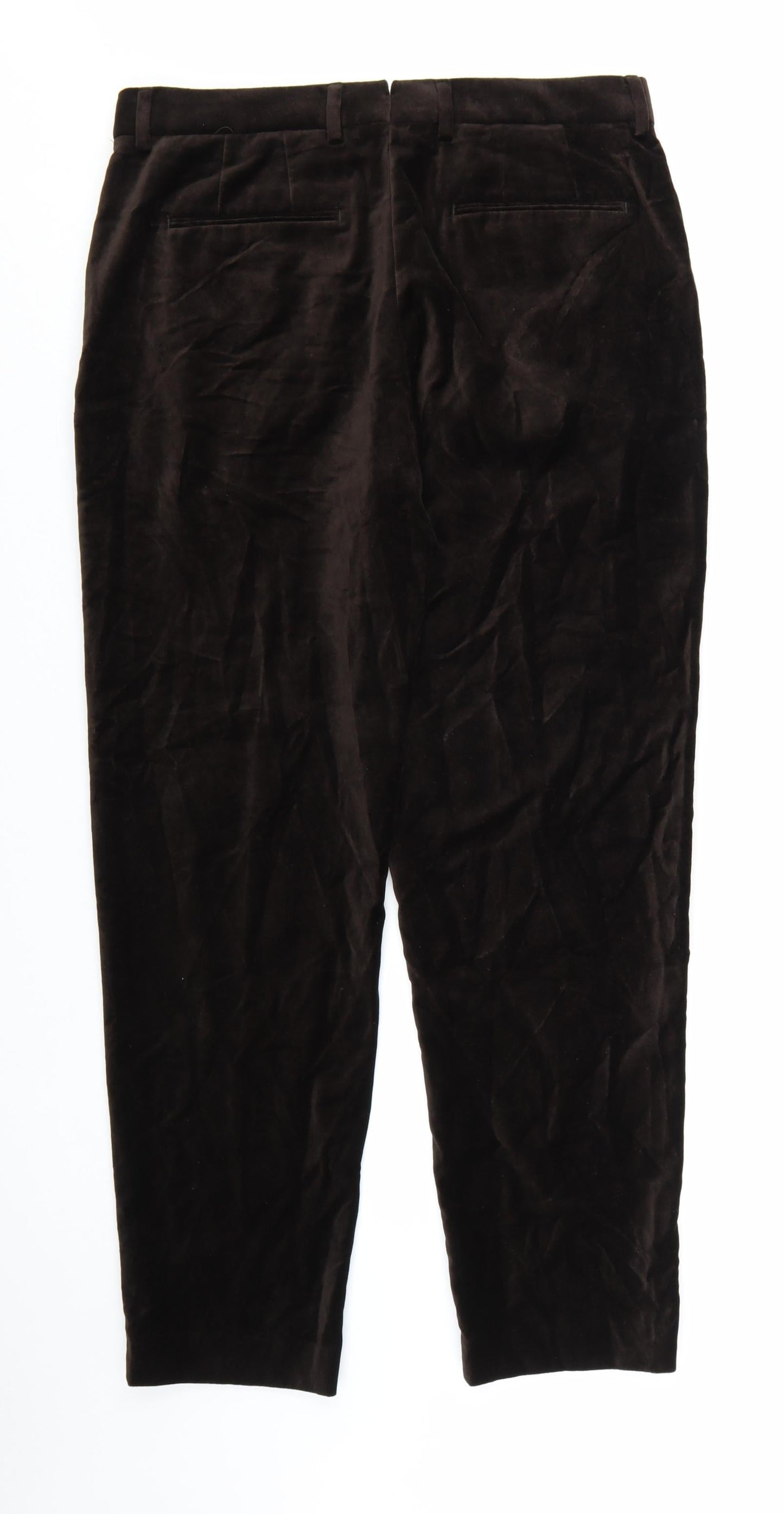 Zara Women Brown Velvet Straight Leg Trousers Size 14