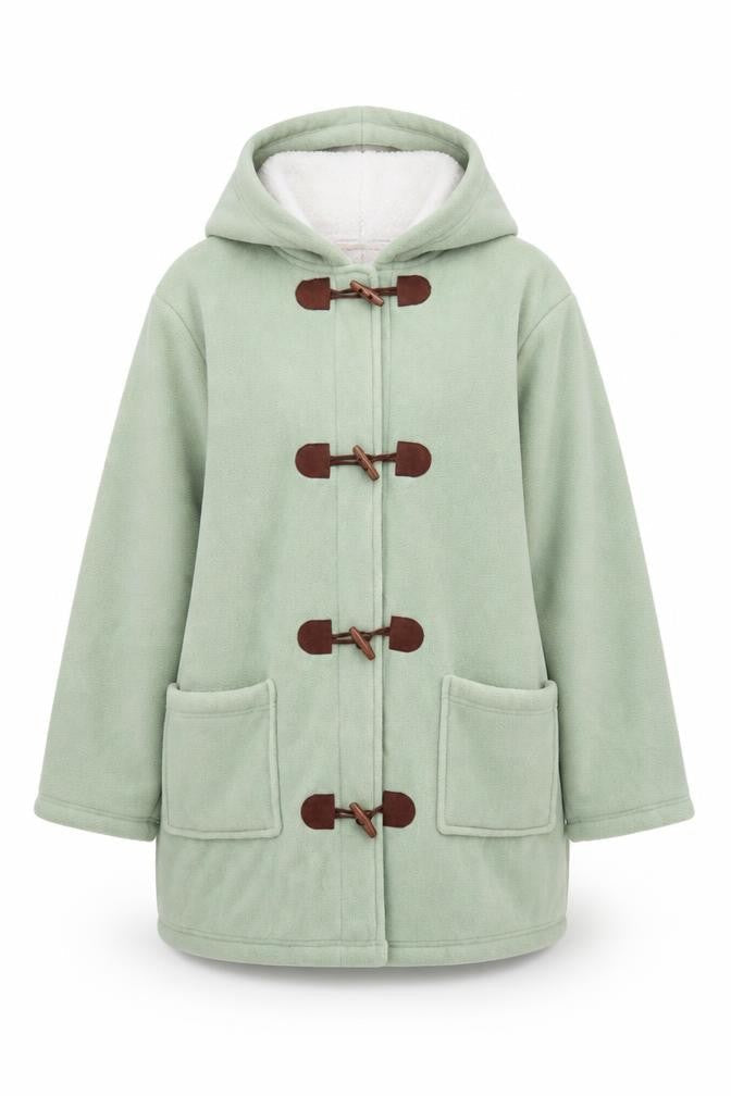 Marisota Women Green Hooded Duffle Coat Size 12 Polyester Fleece