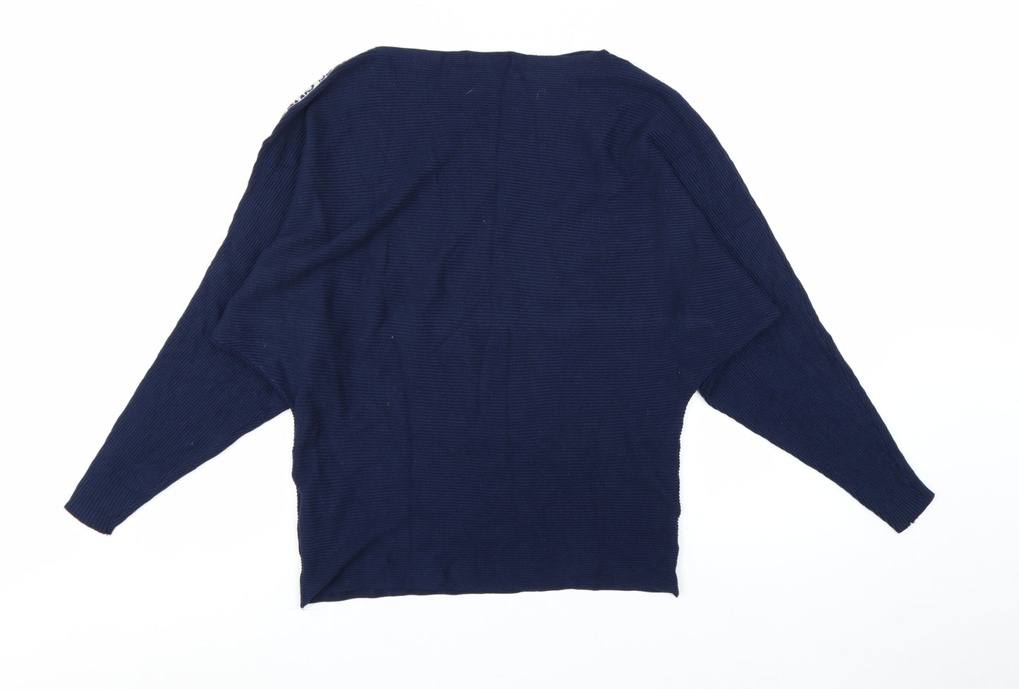 Guess Women's Blue Logo Sleeve Boat Neck Pullover Jumper Size M