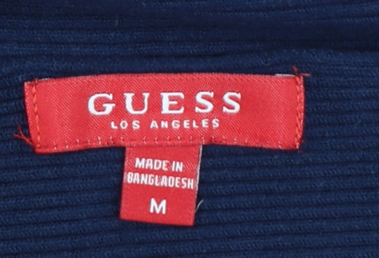 Guess Women's Blue Logo Sleeve Boat Neck Pullover Jumper Size M
