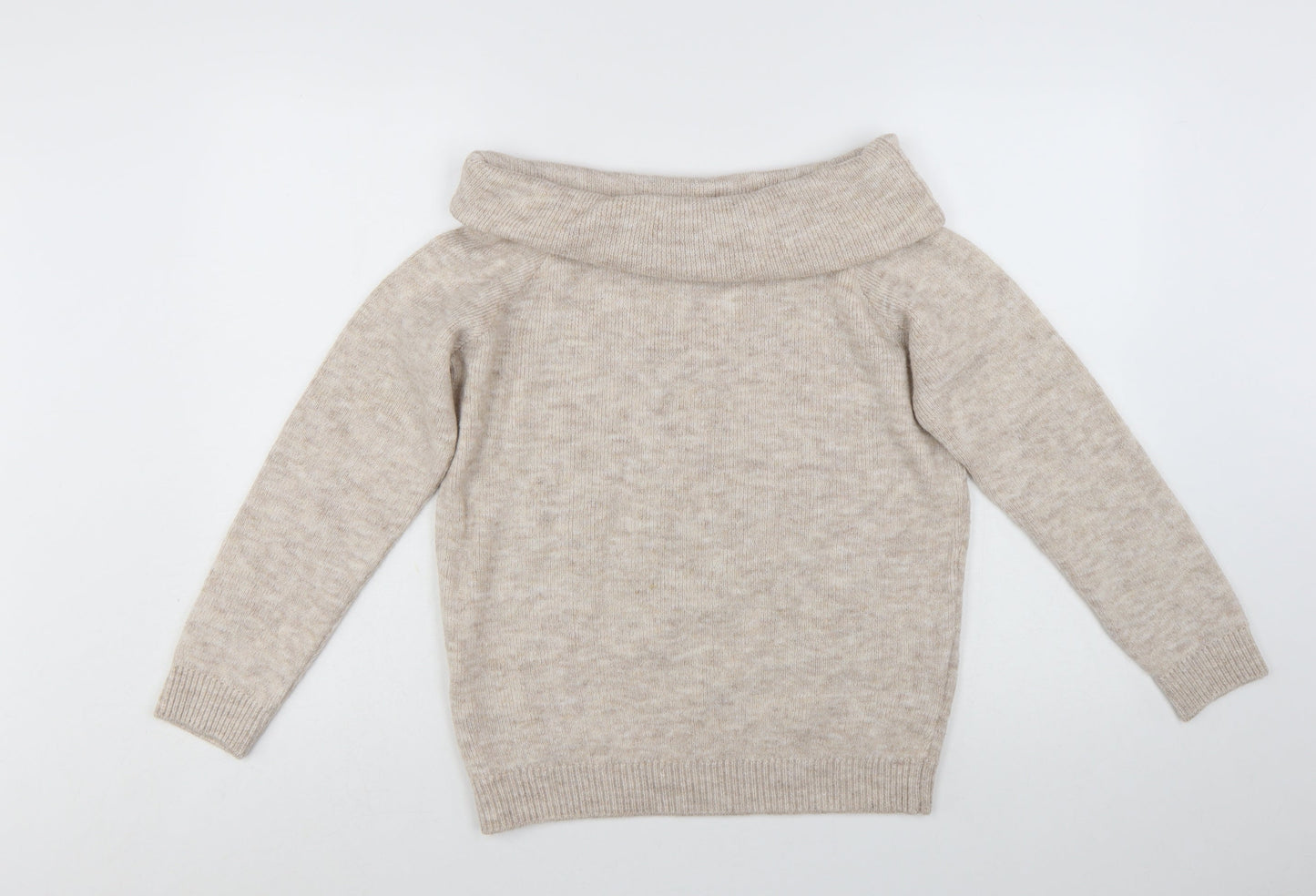 Marks and Spencer Women's Beige Cowl Neck Jumper Size M Long Sleeve