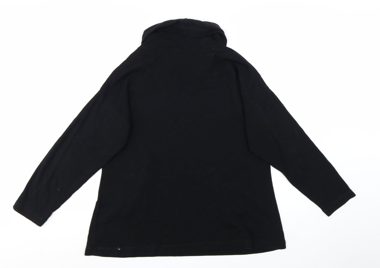 Masai Women Black Cotton Tunic Top XL Long Sleeve Cowl Neck Zip Detail