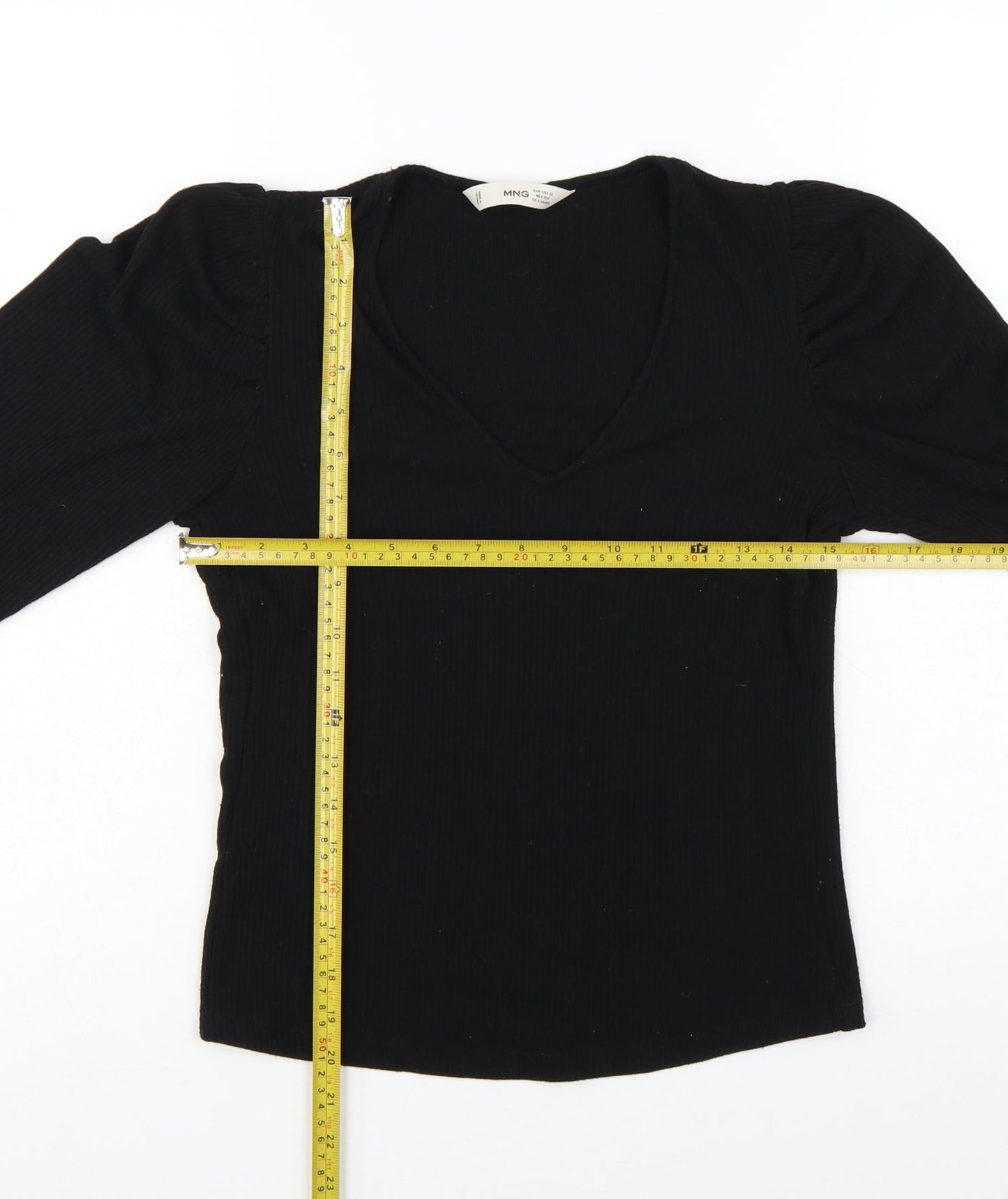 MNG Women Black V-Neck Slim Fit Long Sleeve Basic Top XS