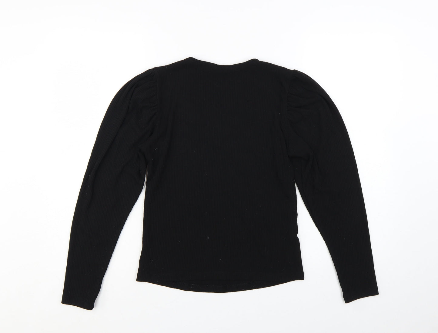 MNG Women Black V-Neck Slim Fit Long Sleeve Basic Top XS