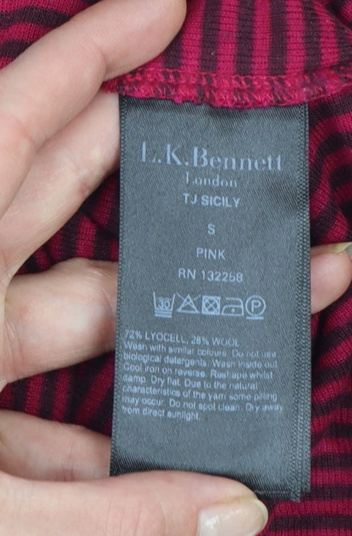 L.K. Bennett Women’s Pink Striped Wool Blend Long Sleeve T-Shirt Size S