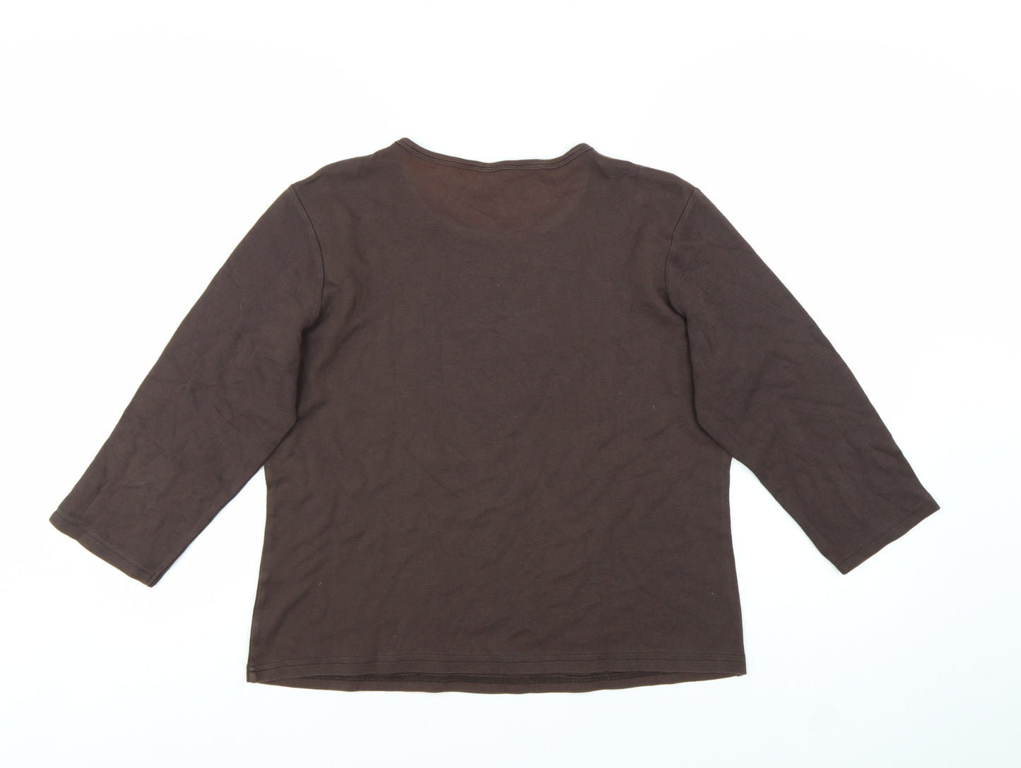 Casual Club Women’s Brown Beaded 3/4 Sleeve Cotton T-Shirt Size 16