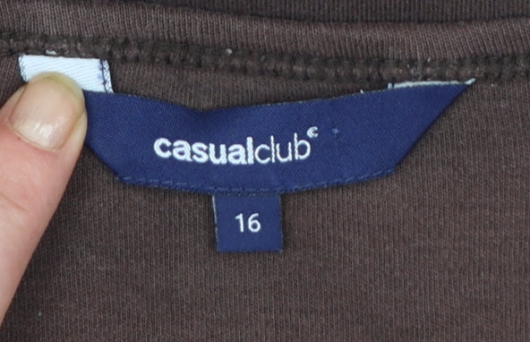 Casual Club Women’s Brown Beaded 3/4 Sleeve Cotton T-Shirt Size 16