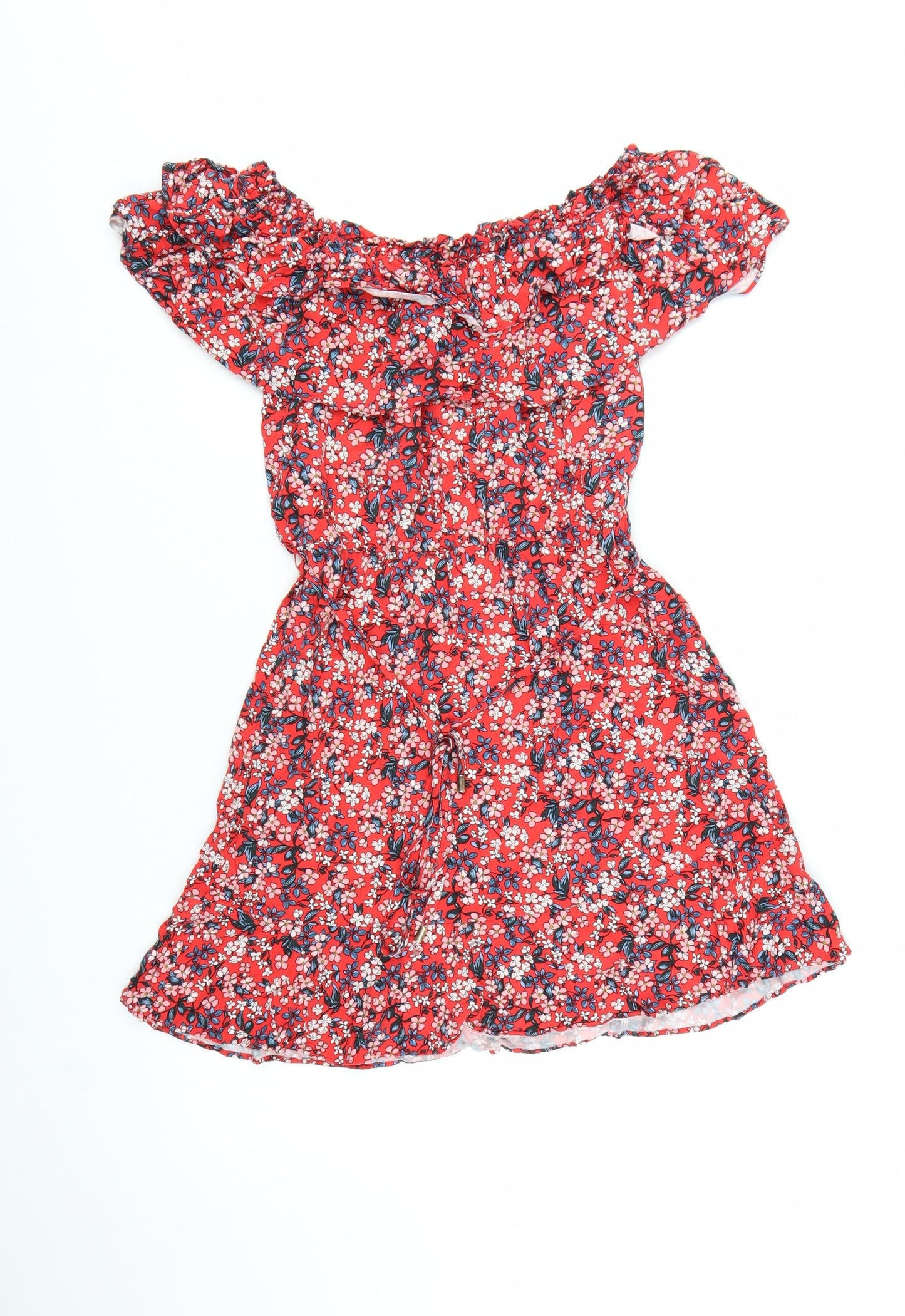 Oasis Women Red Floral Off Shoulder Skater Dress Size 10