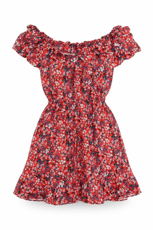 Oasis Women Red Floral Off Shoulder Skater Dress Size 10