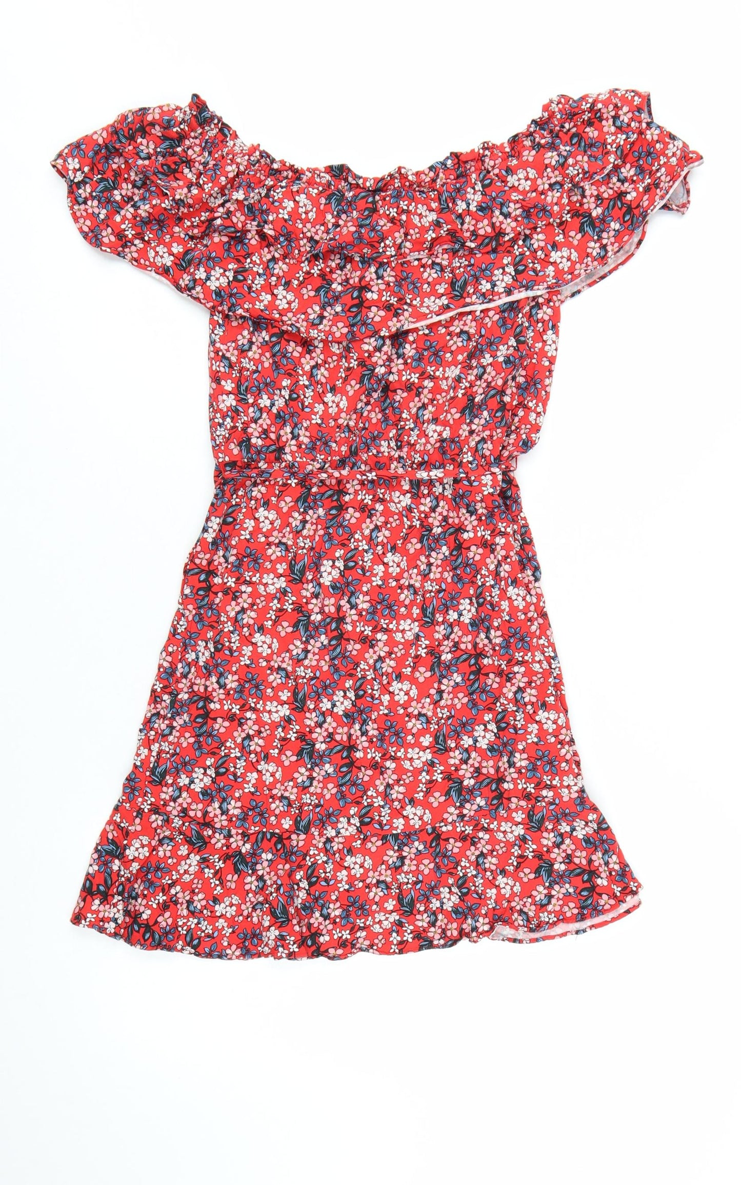 Oasis Women Red Floral Off Shoulder Skater Dress Size 10