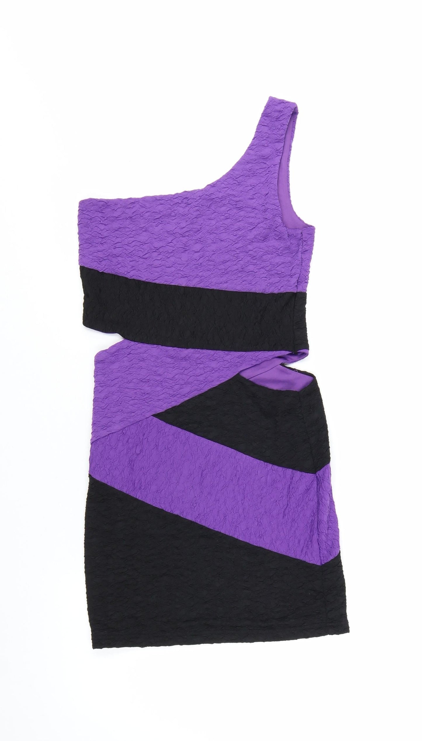 Jane Norman Women’s Purple Black One Shoulder Bodycon Dress Size 12