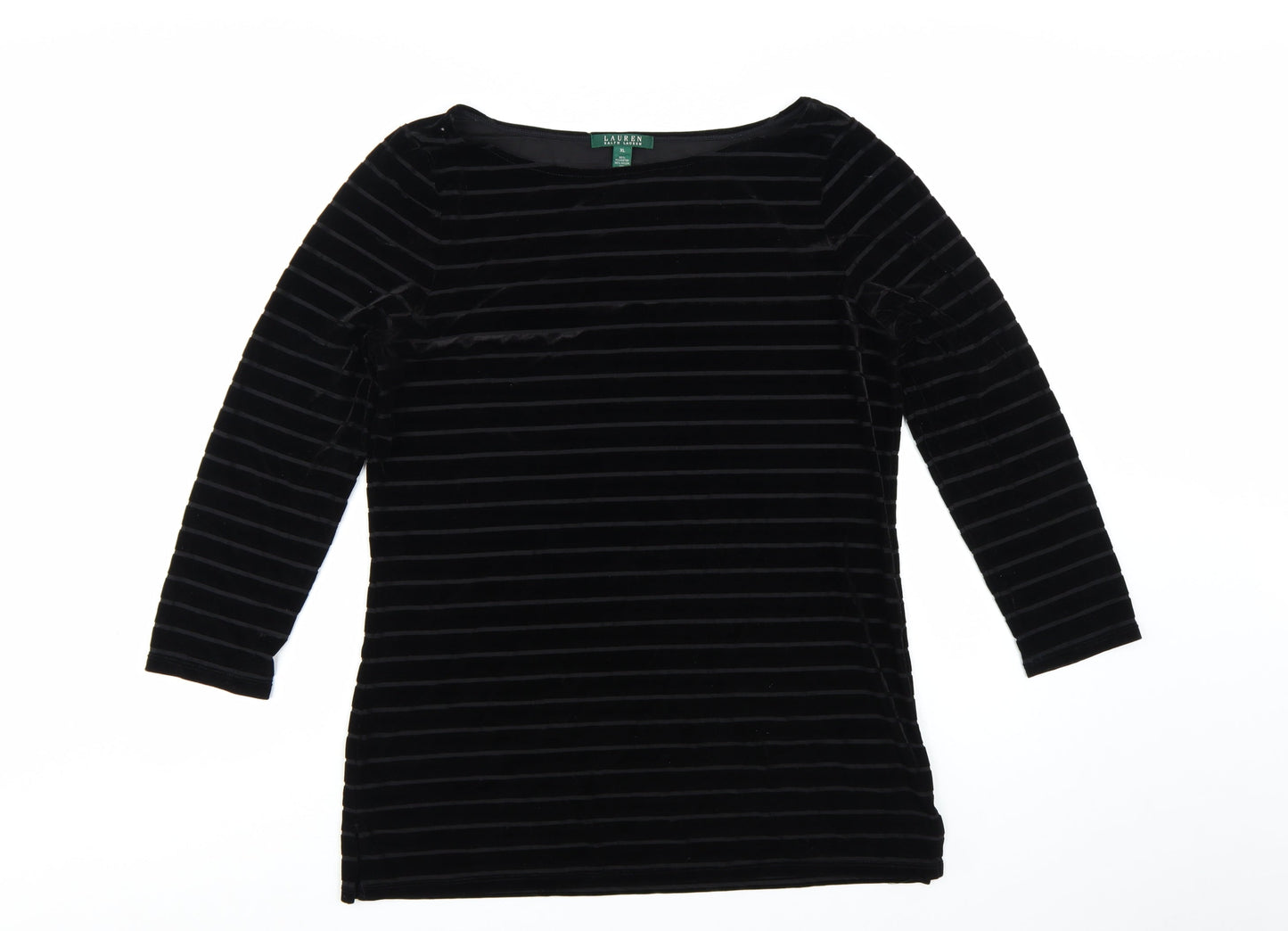 Ralph Lauren Women Black Velvet Striped Tunic Top XL