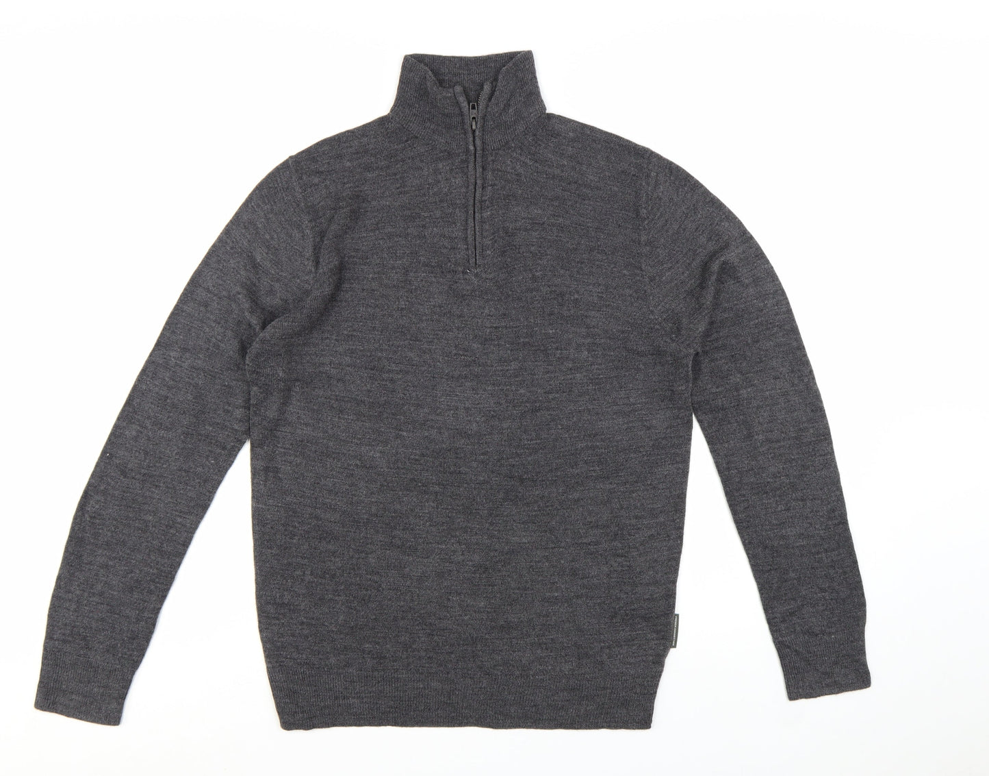French Connection Men's Grey M 1/2 Zip High Neck Acrylic Jumper