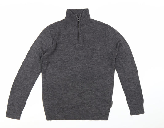 French Connection Men's Grey M 1/2 Zip High Neck Acrylic Jumper