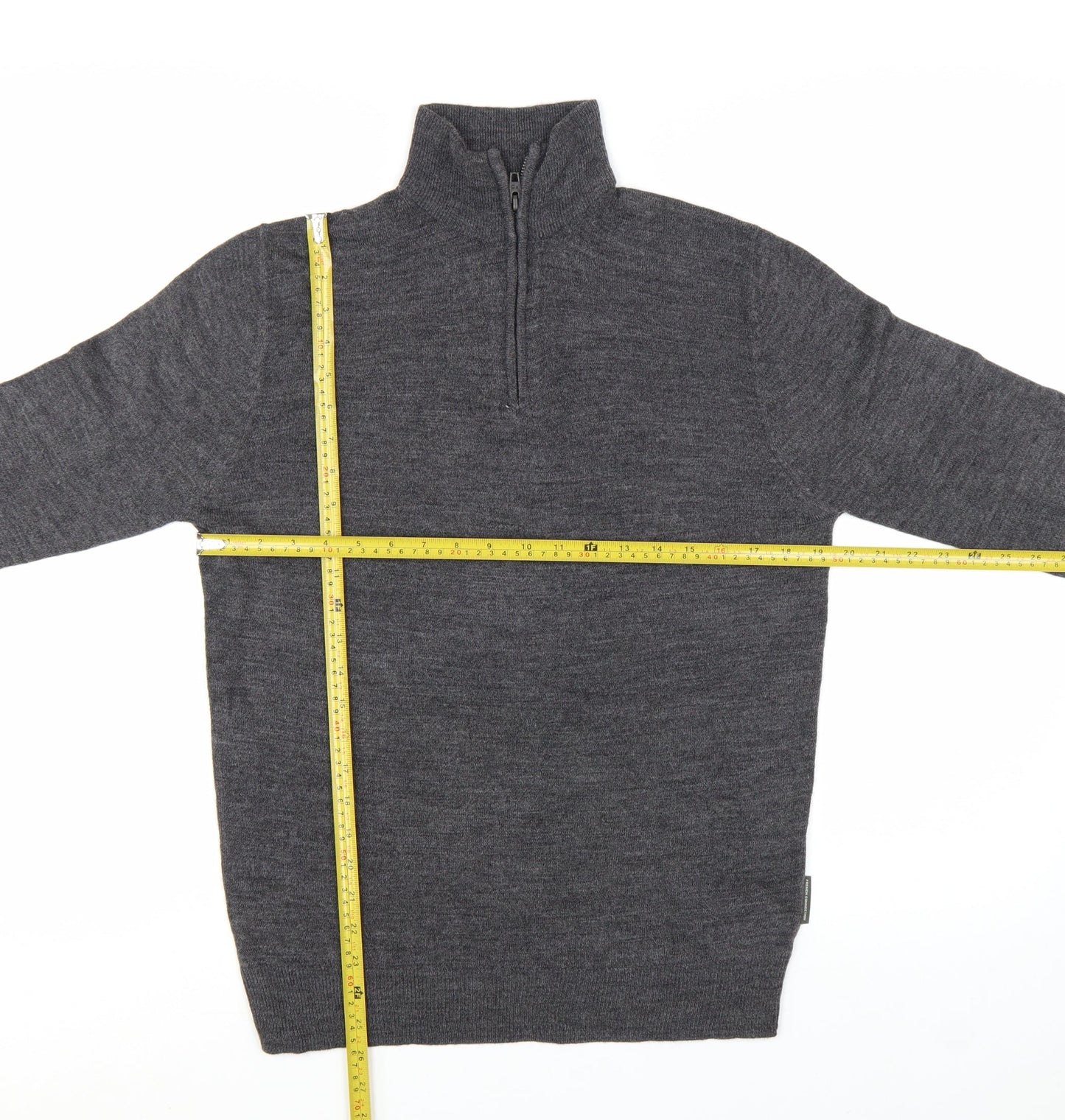 French Connection Men's Grey M 1/2 Zip High Neck Acrylic Jumper