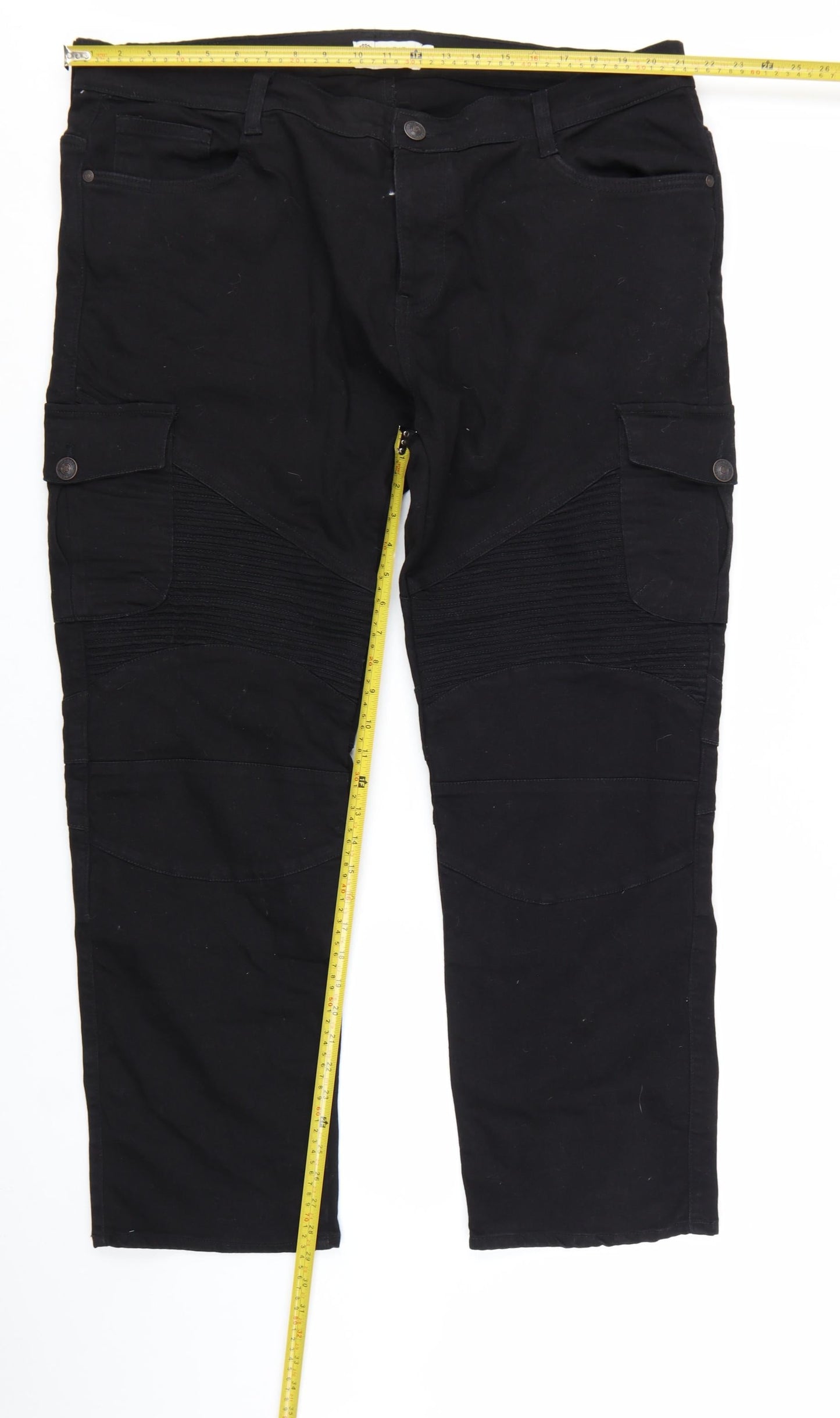 OGGI 76 Men's Black Regular Fit Cargo Biker Trousers Size 44
