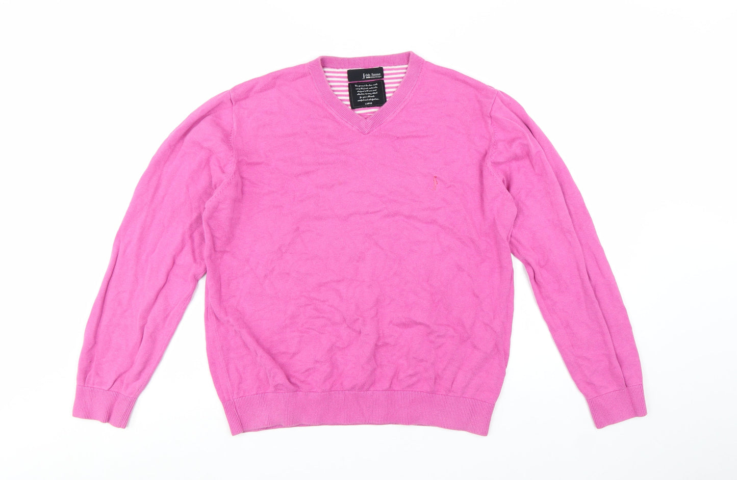 6th Sense Men's Pink V-Neck Cotton Jumper Size L