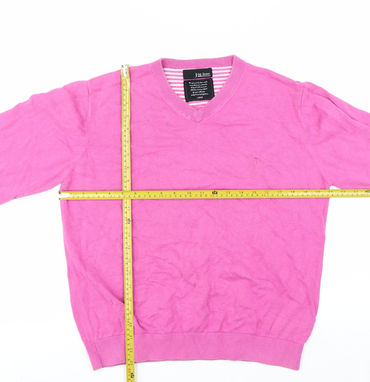 6th Sense Men's Pink V-Neck Cotton Jumper Size L