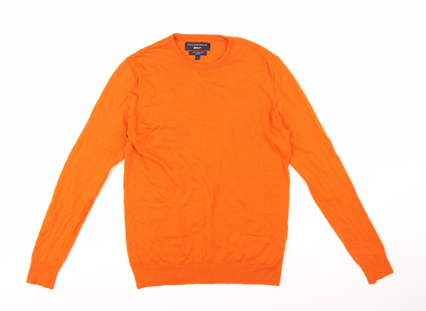 Paul Costelloe Men's Orange Merino Wool Crew Neck Jumper M