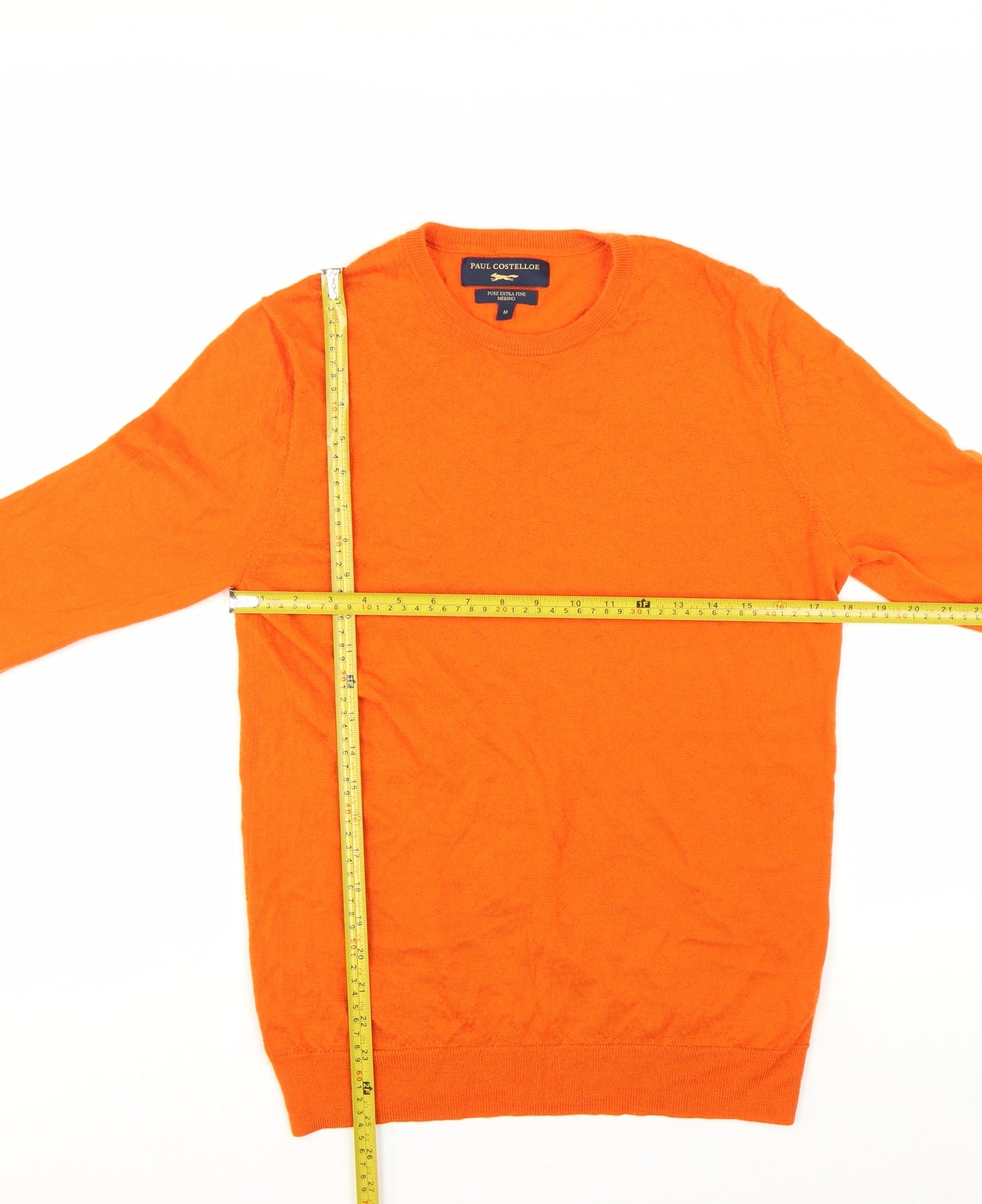 Paul Costelloe Men's Orange Merino Wool Crew Neck Jumper M