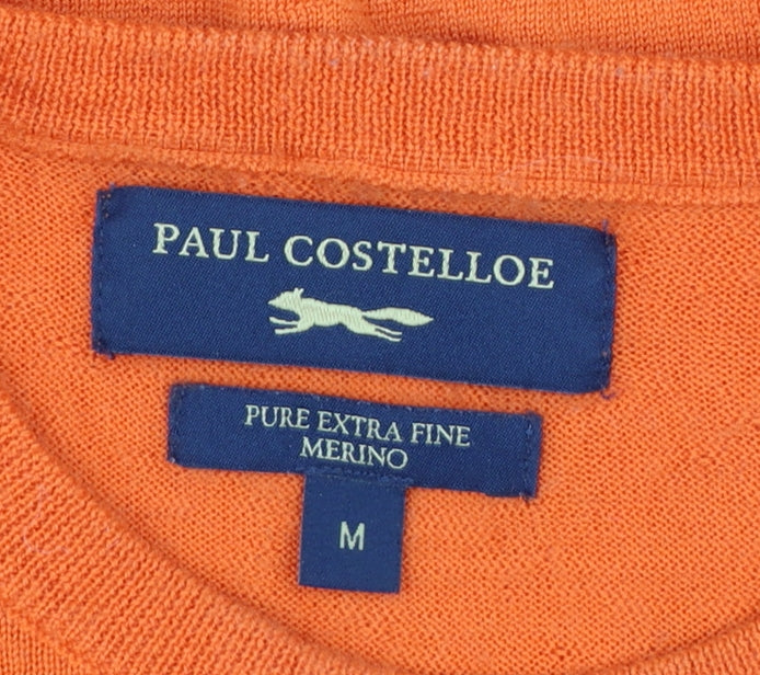 Paul Costelloe Men's Orange Merino Wool Crew Neck Jumper M