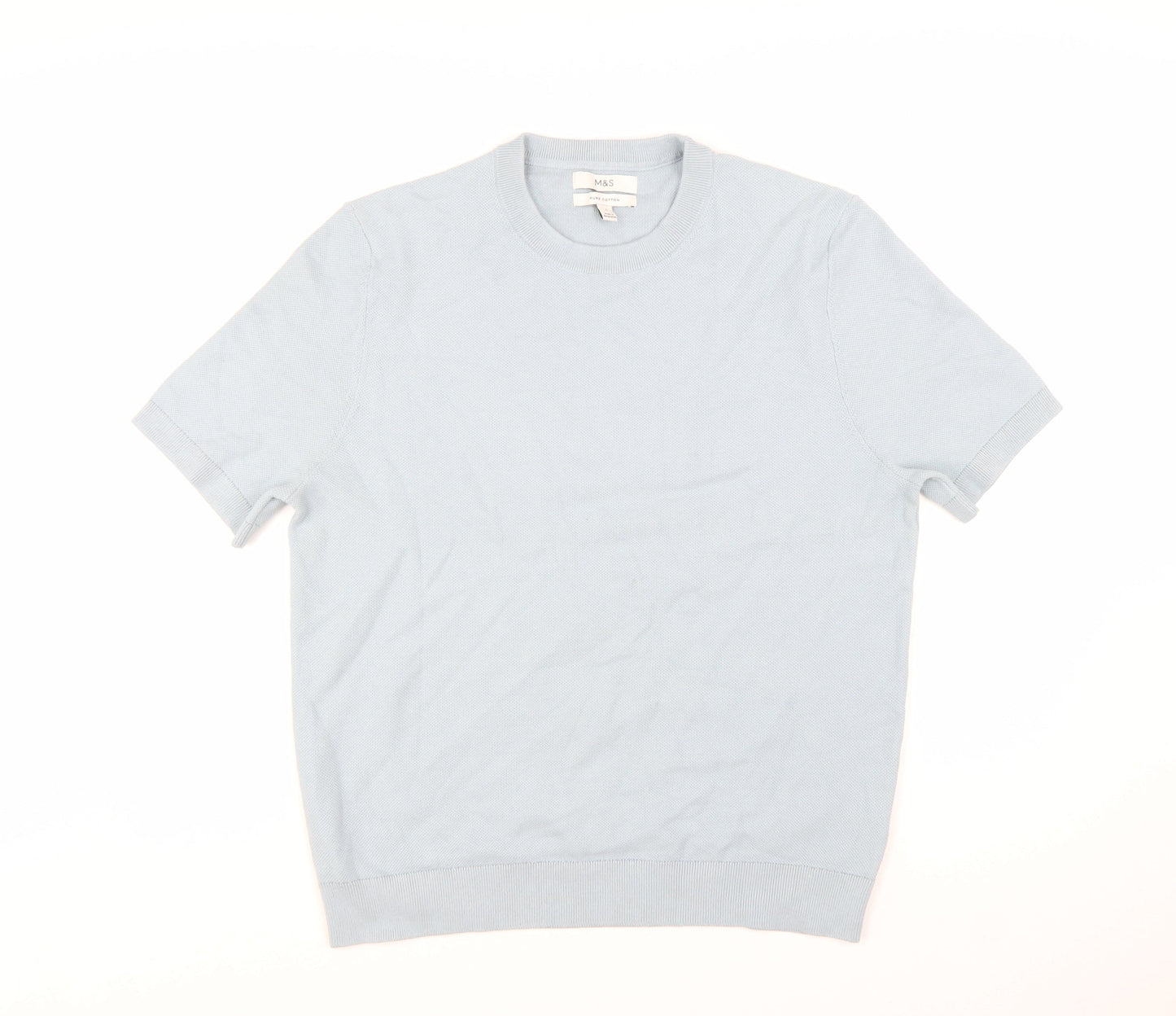 Marks and Spencer Men's Light Blue Pure Cotton Crew Neck T-Shirt Large