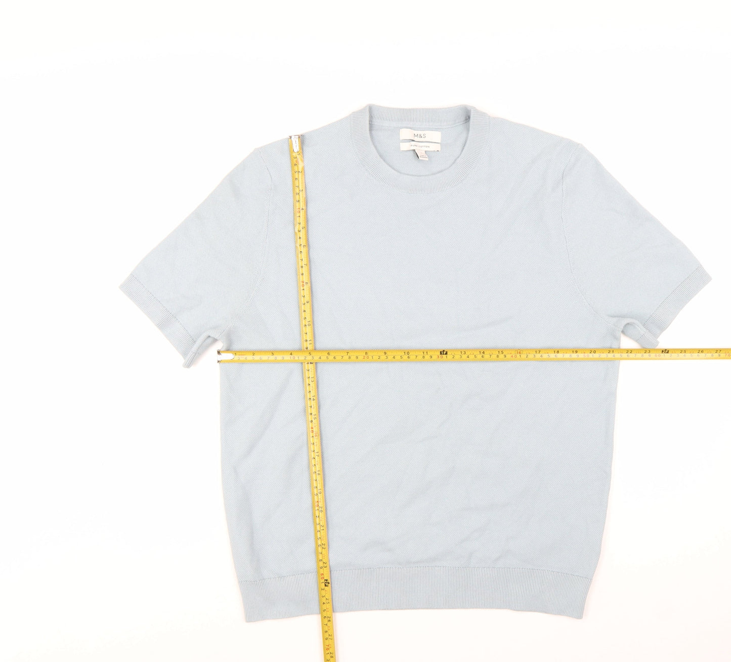 Marks and Spencer Men's Light Blue Pure Cotton Crew Neck T-Shirt Large