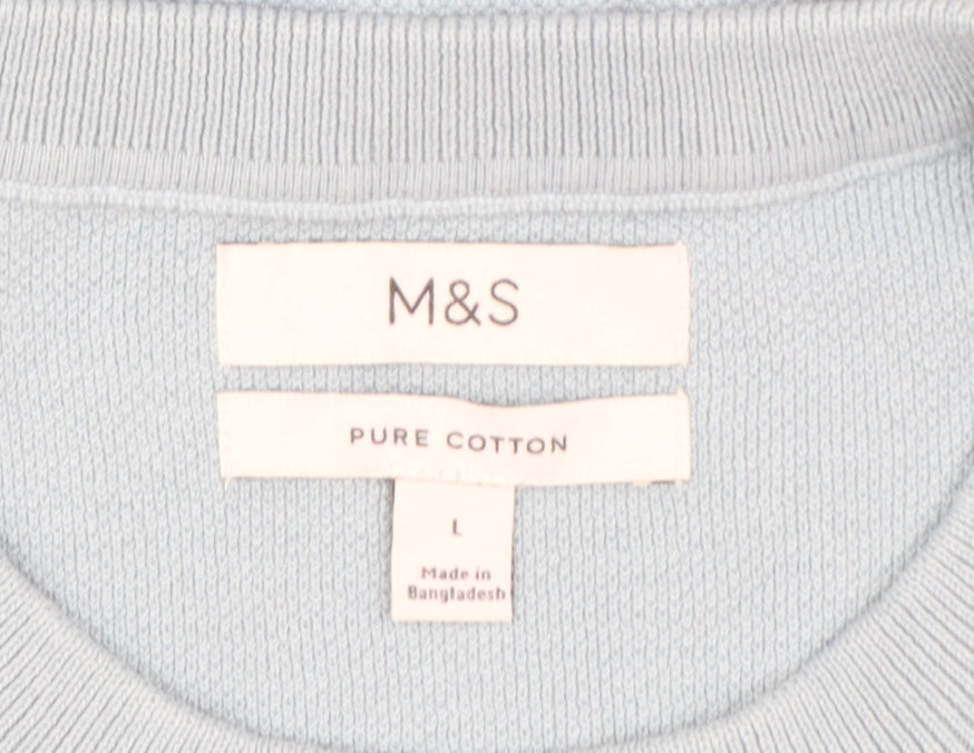 Marks and Spencer Men's Light Blue Pure Cotton Crew Neck T-Shirt Large