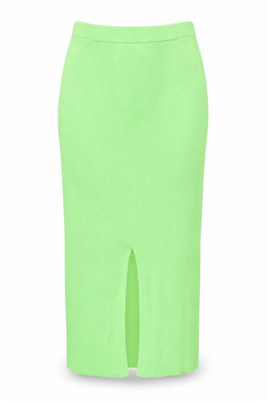 Zara Women Green S Ribbed Knit Midi Pencil Skirt