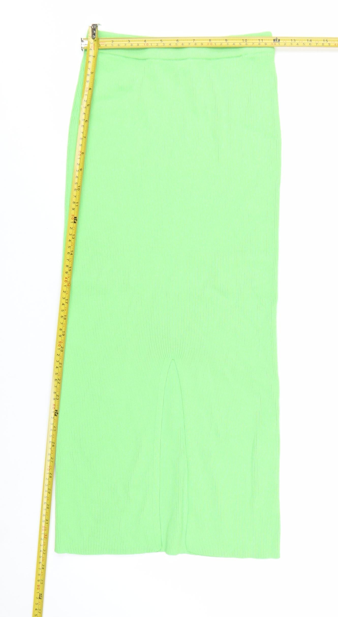 Zara Women Green S Ribbed Knit Midi Pencil Skirt