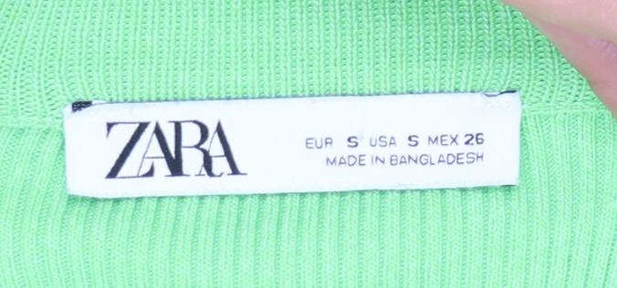 Zara Women Green S Ribbed Knit Midi Pencil Skirt
