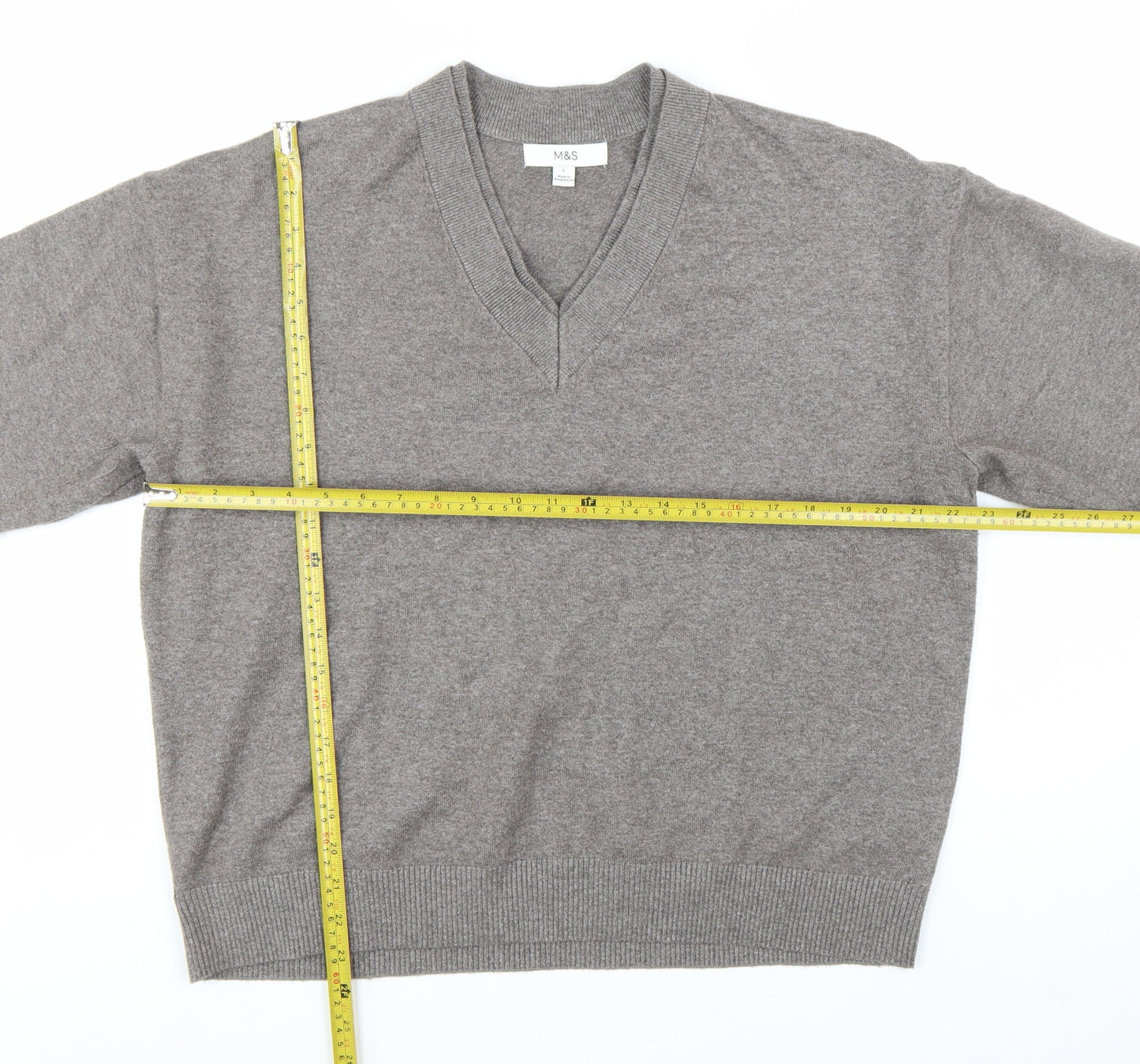 Marks and Spencer Women Grey V-Neck Long Sleeve Knit Pullover Jumper L