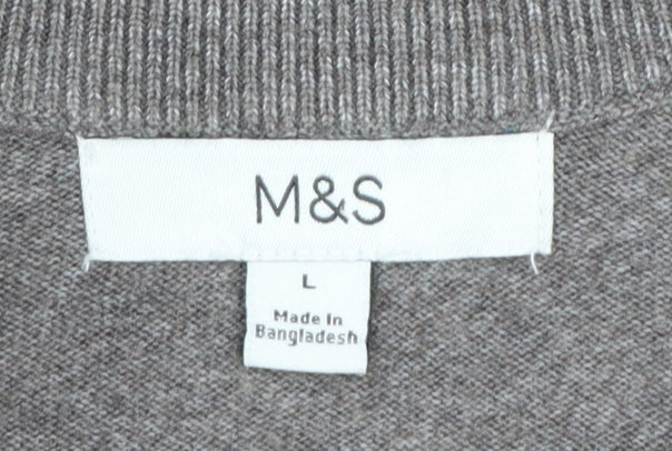 Marks and Spencer Women Grey V-Neck Long Sleeve Knit Pullover Jumper L