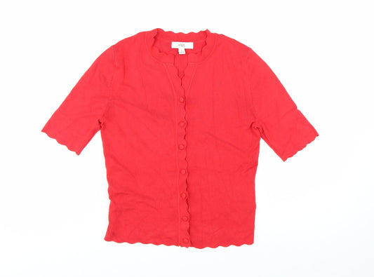 Marks and Spencer Women's Red Short Sleeve Button Cardigan Size S