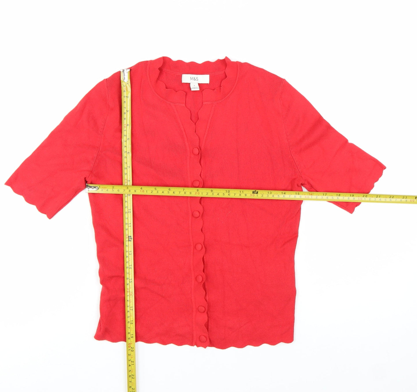Marks and Spencer Women's Red Short Sleeve Button Cardigan Size S