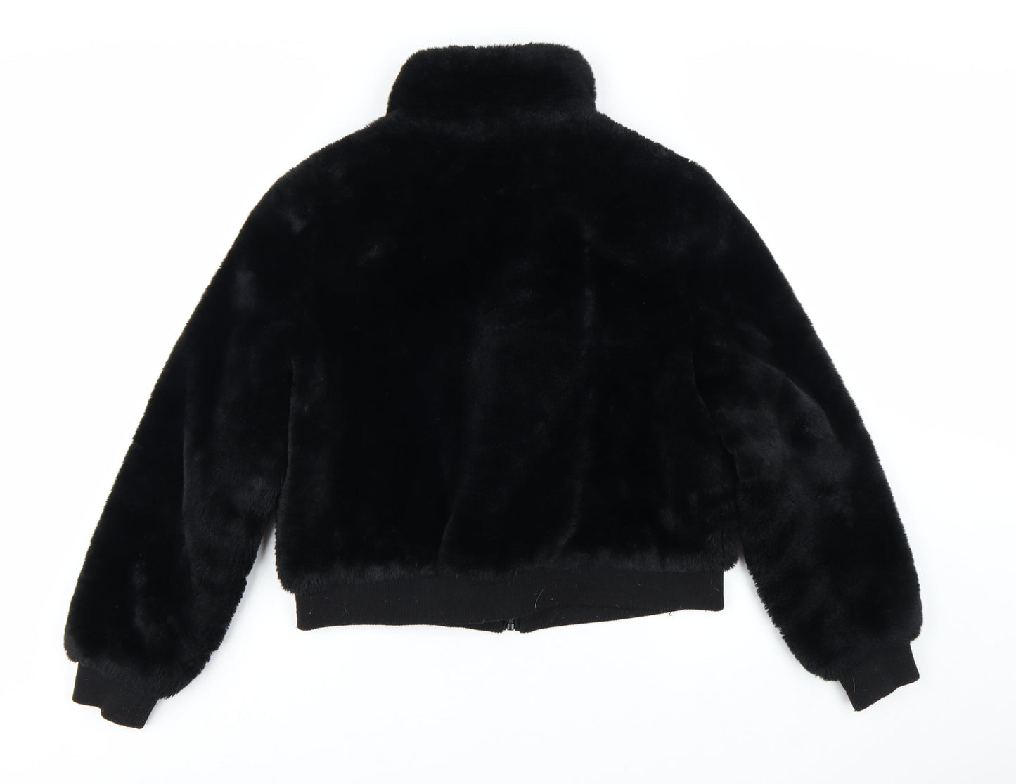 Pull & Bear Women's Black Faux Fur Bomber Jacket Size 14
