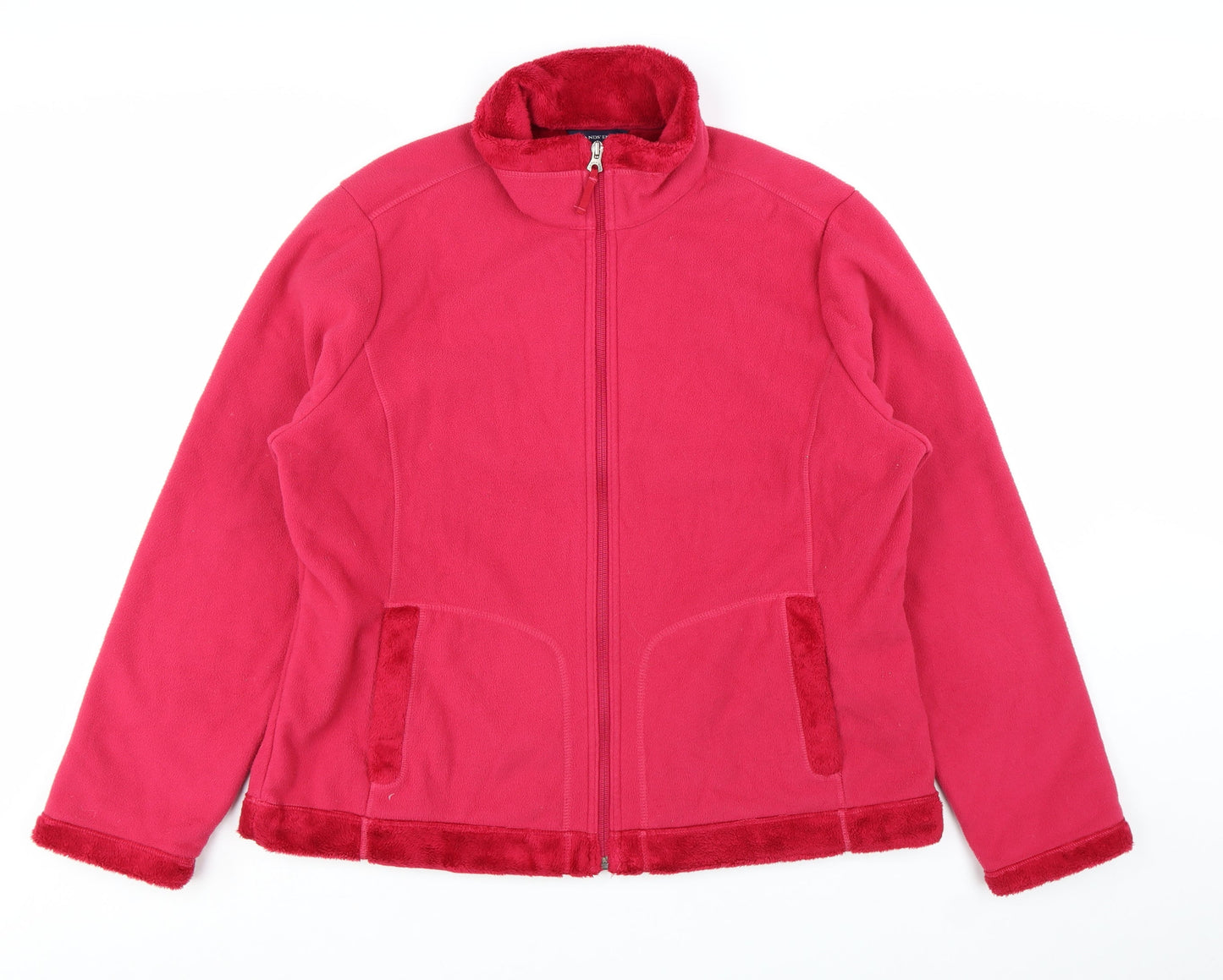 Lands' End Womens Pink Fleece Jacket XL Full Zip Warm Casual