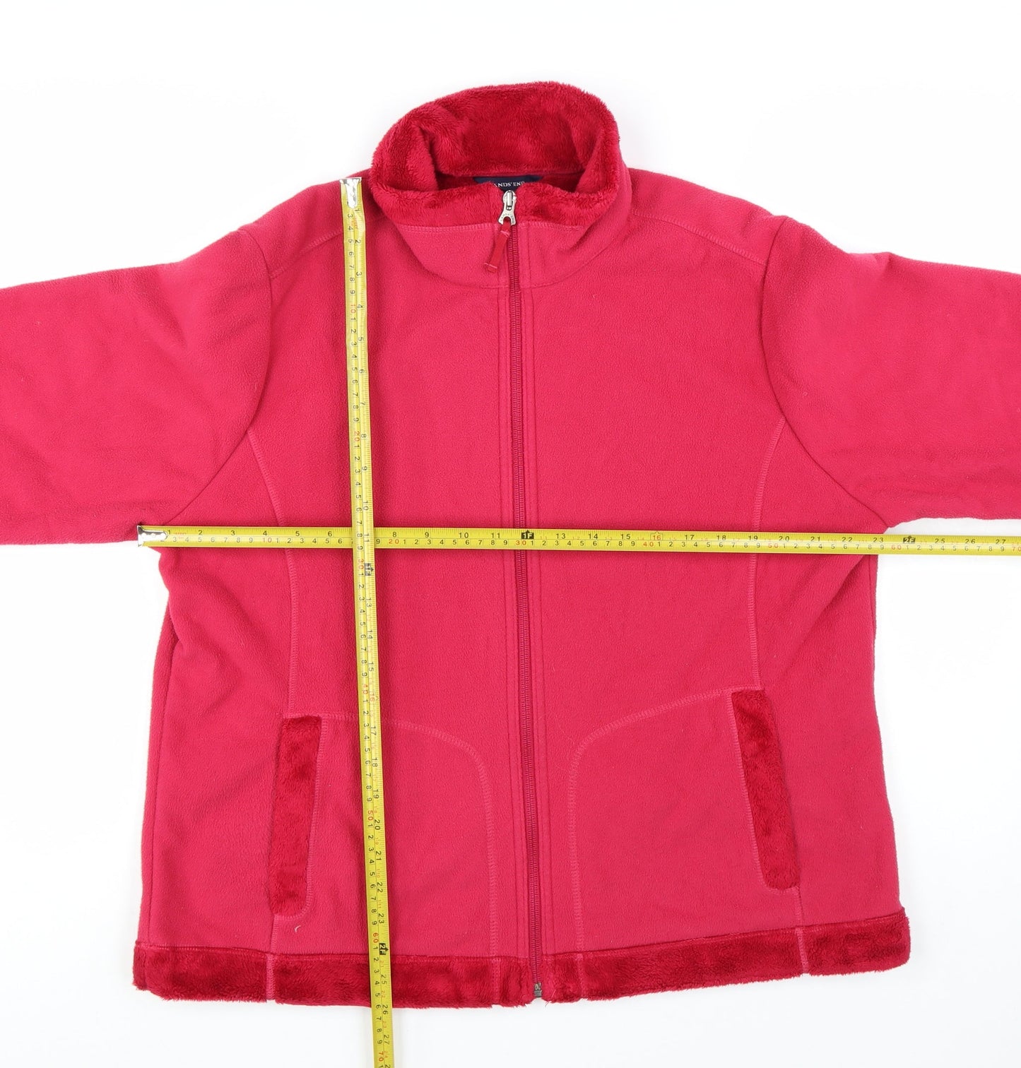 Lands' End Womens Pink Fleece Jacket XL Full Zip Warm Casual