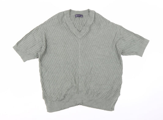 Marks and Spencer Women's Green V-Neck Short Sleeve Knit Jumper Size M