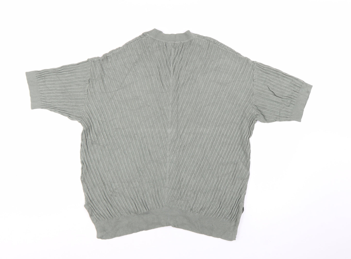 Marks and Spencer Women's Green V-Neck Short Sleeve Knit Jumper Size M
