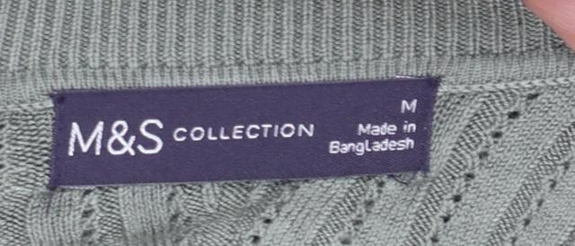 Marks and Spencer Women's Green V-Neck Short Sleeve Knit Jumper Size M