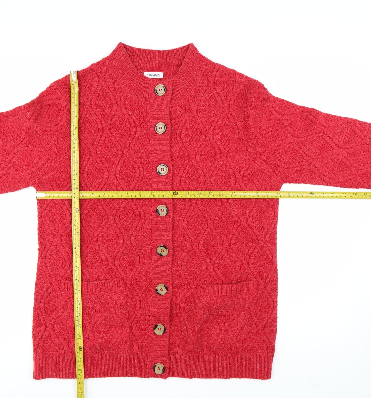 Damart Women’s Red Cable Knit Button Cardigan Size 18/20