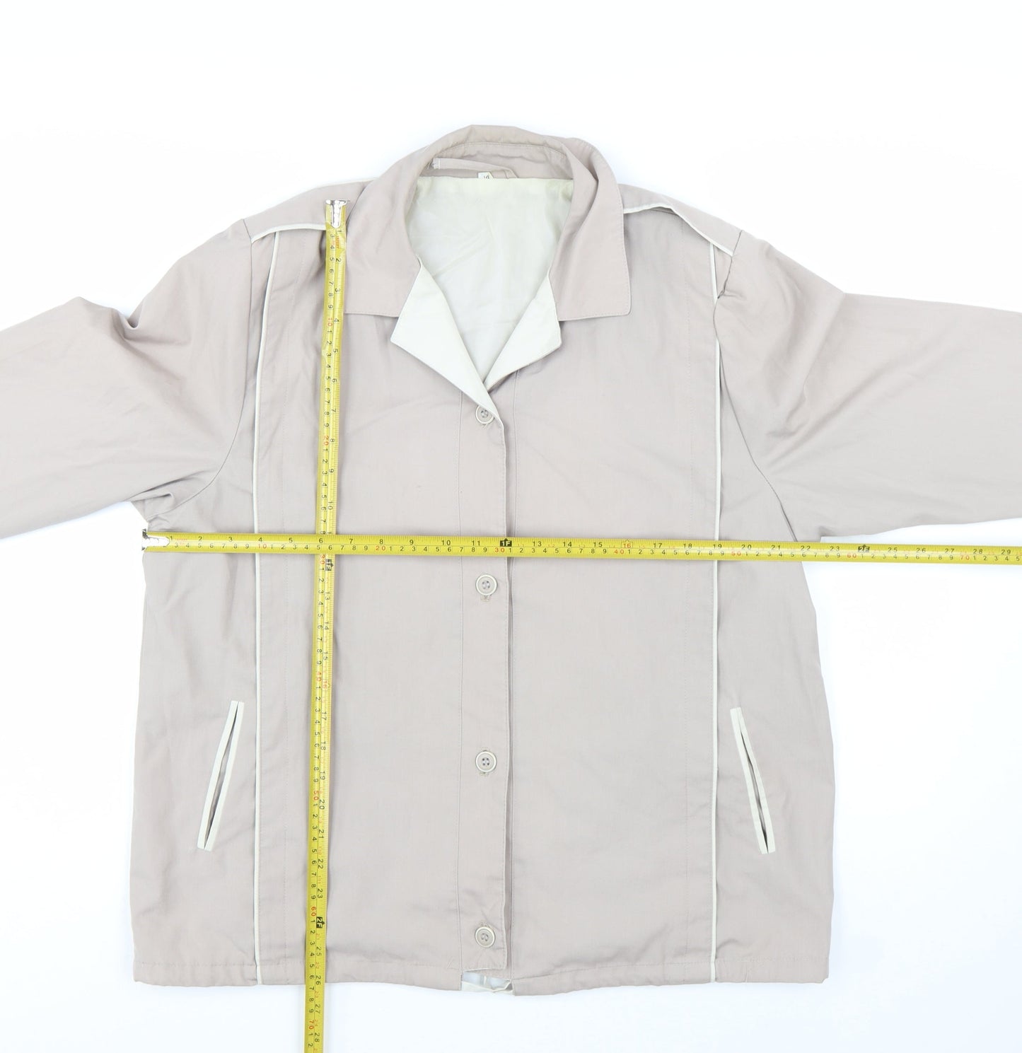 Eleganzé Women's Beige Cotton Blend Button Jacket Size 14