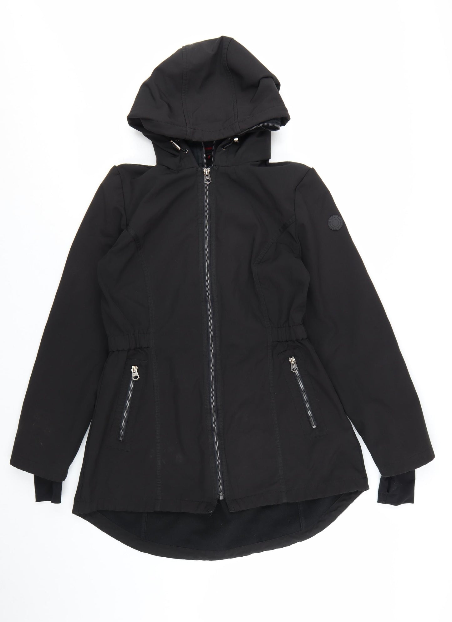 French Connection Women's Black Mid-Length Hooded Softshell Jacket M
