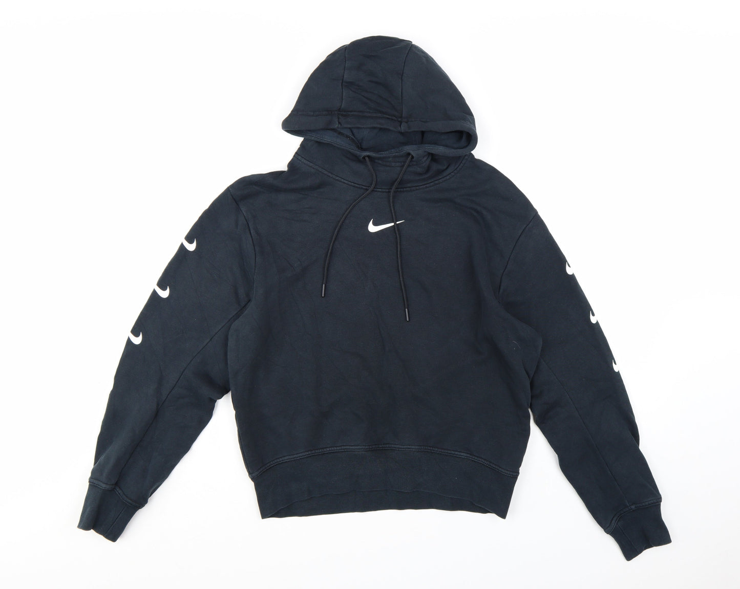 Nike Women Black Medium Pullover Hoodie Swoosh Logo Lined Cotton Blend