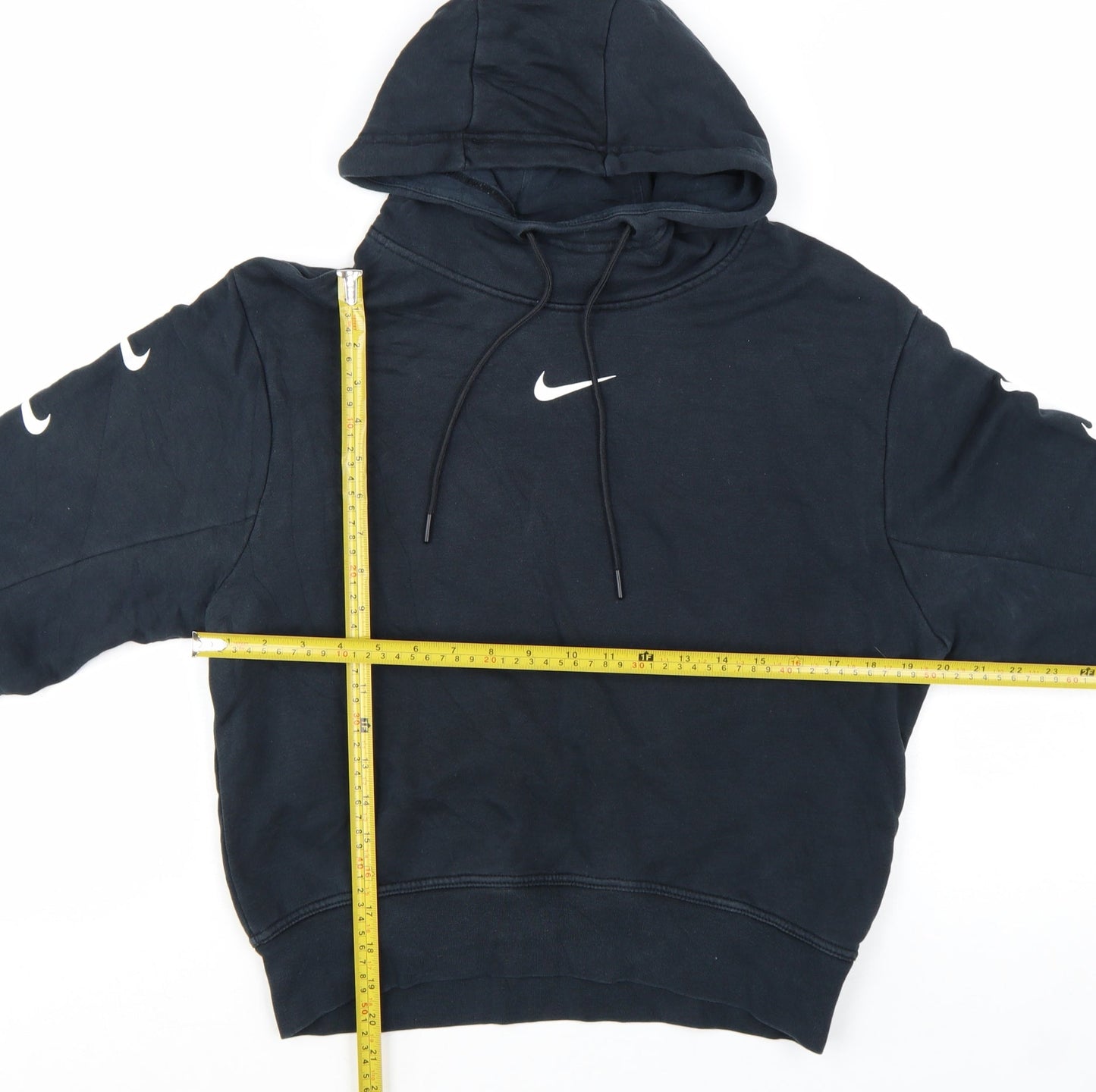 Nike Women Black Medium Pullover Hoodie Swoosh Logo Lined Cotton Blend
