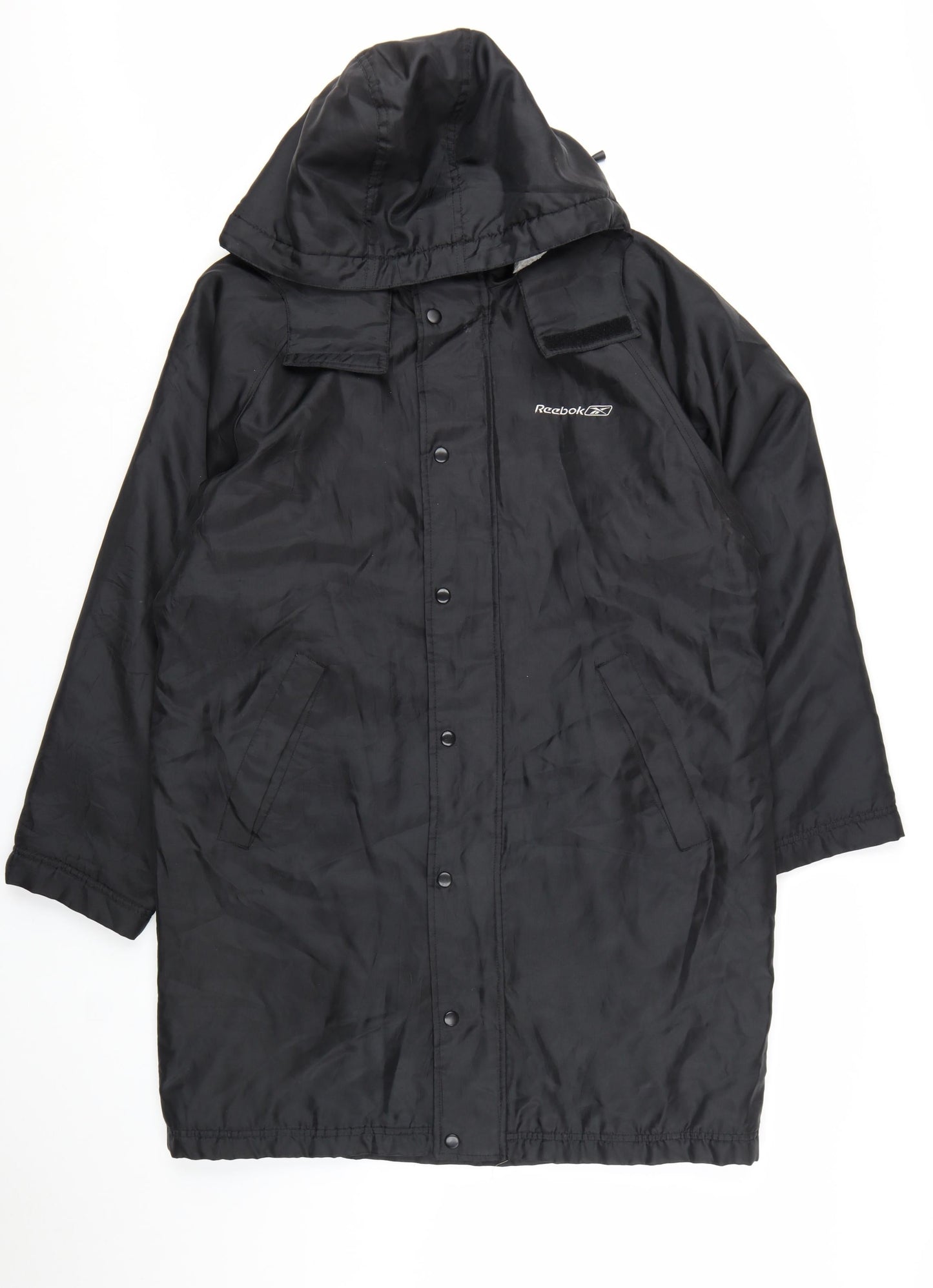 Reebok Men’s Black Hooded Long Parka Coat Size M Lined Winter Jacket